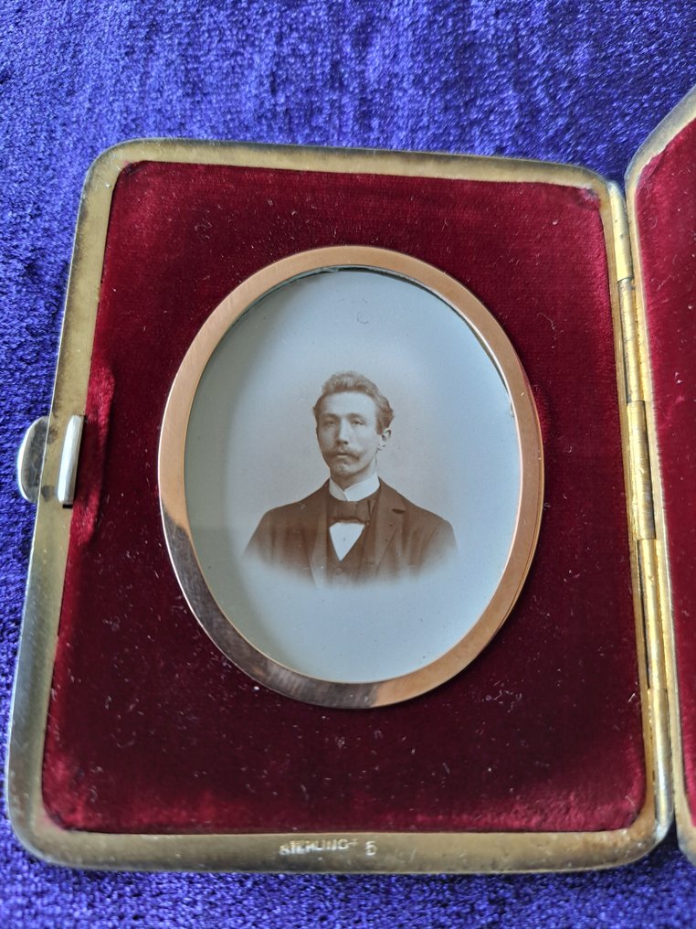 Fotolijst- Antiek zilveren Victoriaans afsluitbaar, tweeluik fotolijstje - .925 zilver - Sterling en goud #4.3