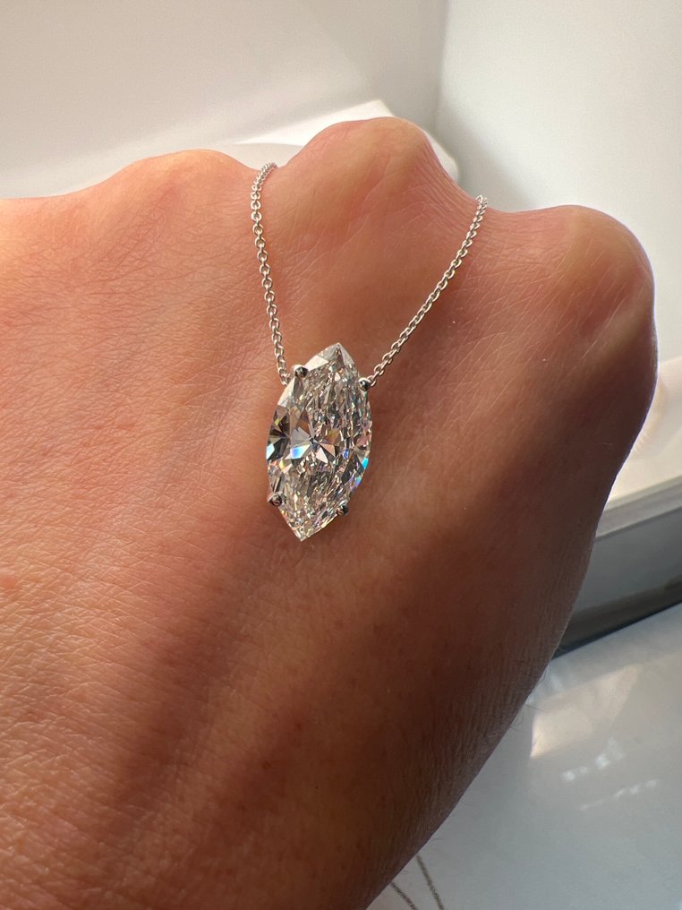 頸鏈 - 14 克拉 白金 -  4.05ct. tw. 鉆石 (實驗室培育) #3.2