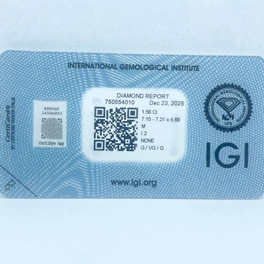 没有保留价 - 1 pcs 钻石  (天然)  - 1.56 ct - 圆形 - M - I2 内含二级 - 国际宝石研究院（IGI） #4.3