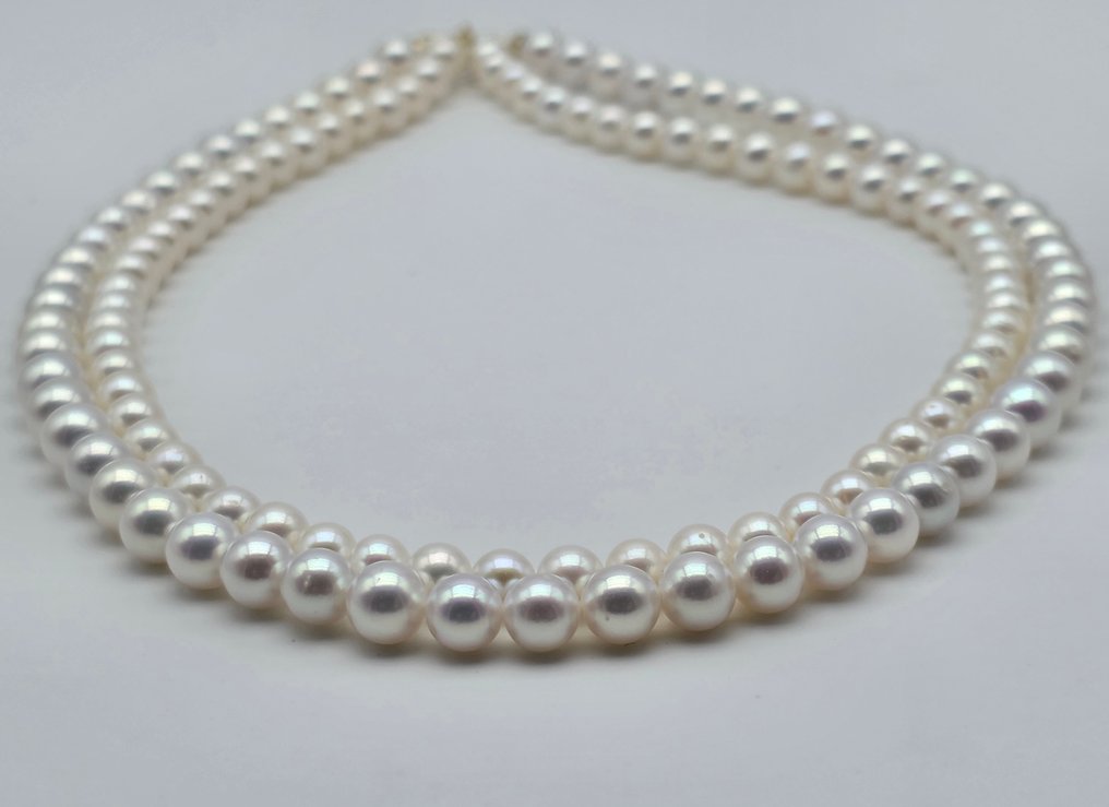 没有保留价 - 项链 - 18K包金 黄金 珍珠 - 两颗Akoya珍珠 #1.0