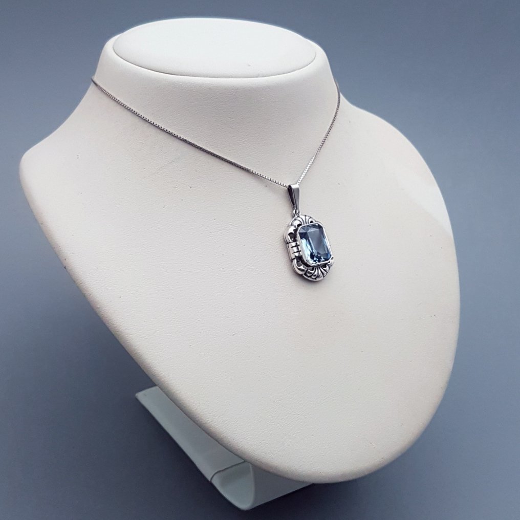 銀, Art Deco，蓝色尖晶石（已测试） - 吊墜頸鏈 #2.1