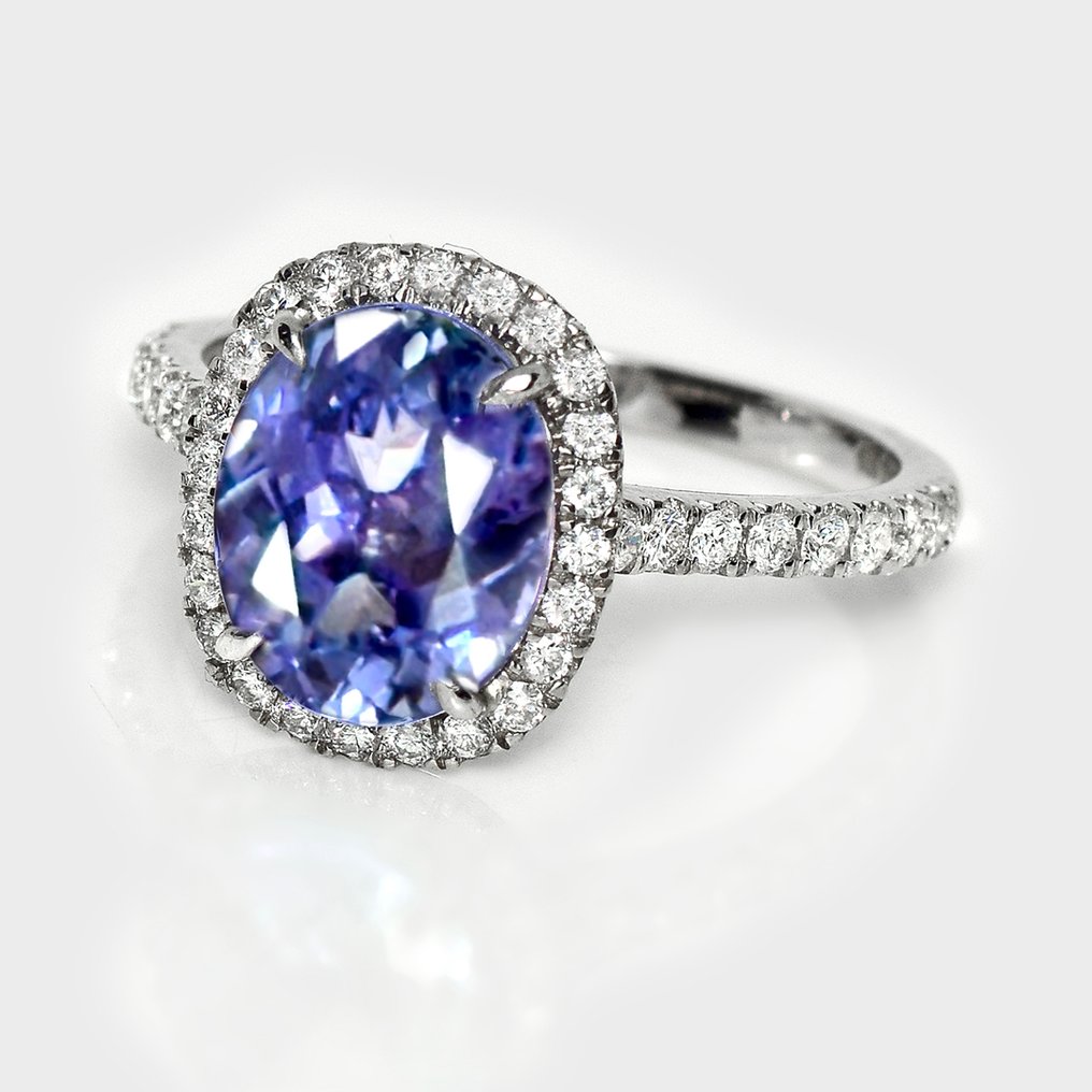 χωρίς τιμή ασφαλείας - Δαχτυλίδι - 14 καράτια Λευκός χρυσός, HRD 2.78 ct Έντονο Μπλε -  3.25ct. tw. Τανζανίτης - Διαμάντι #2.1