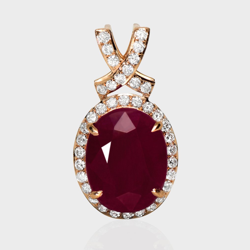 χωρίς τιμή ασφαλείας - Κρεμαστό κόσμημα - 14 καράτια HRD 4,63 καρατίων, χωρίς θερμική επεξεργασία, μωβ-κόκκινο, Ροζ χρυσό -  5.06ct. tw. Ρουμπίνι - Διαμάντι #1.0