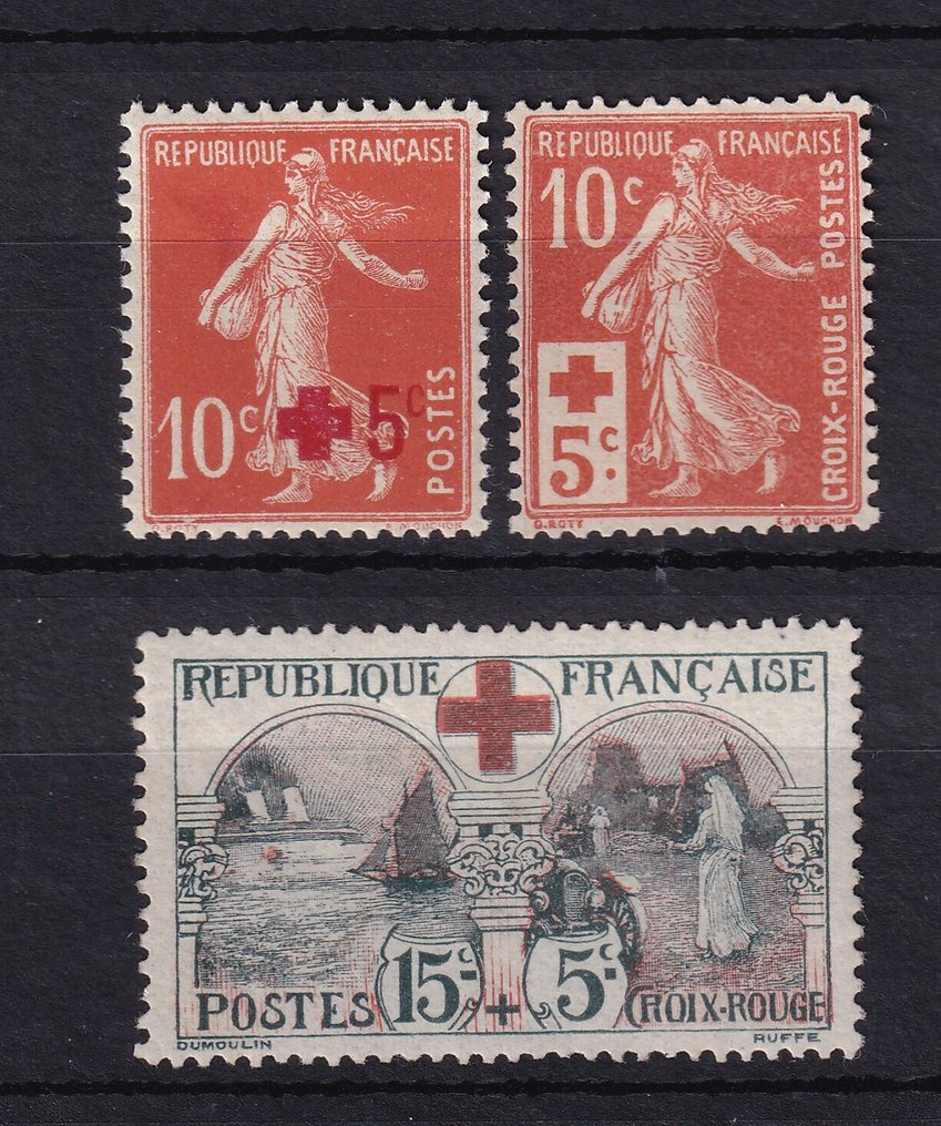 Γαλλία 1914/1918 - Χωρίς μεντεσέ, κόστος 410€, σειρά του Ερυθρού Σταυρού. - Yvert n°146/147 et 156 #1.0