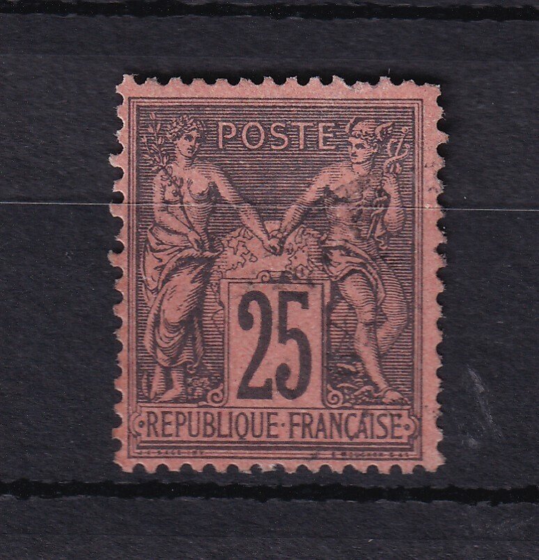 法國 1878 - 1600欧元，25c黑色在红色上，Type II - Yvert n°91 #1.0