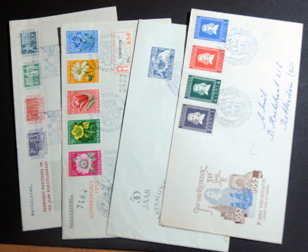 Holanda 1952 - 4 FDCs melhores com E8/E10 com válvula aberta e E7 com válvula fechada. - NVPH E7/E10 #1.0