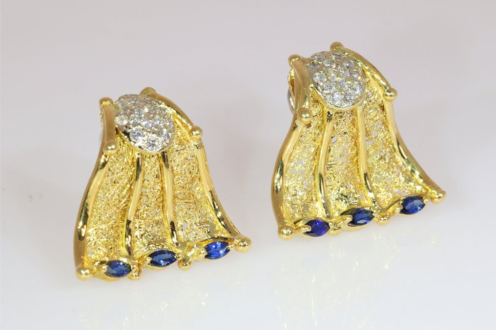 Σκουλαρίκια - 18 καράτια Κίτρινο χρυσό - Διαμάντι - Sapphire, Vintage #4.3