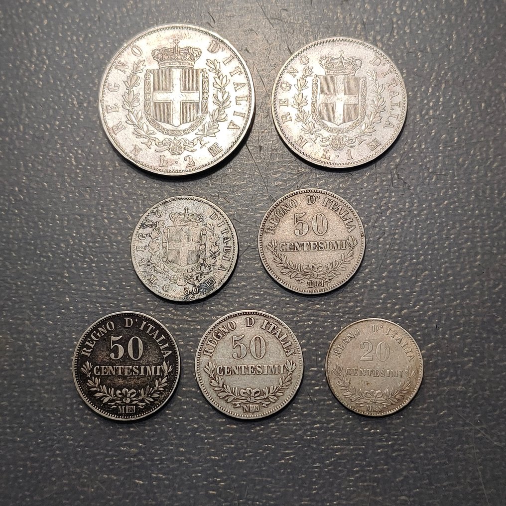 Ιταλία. Vittorio Emanuele II. Lote de 7 monedas plata  (χωρίς τιμή ασφαλείας) #1.0