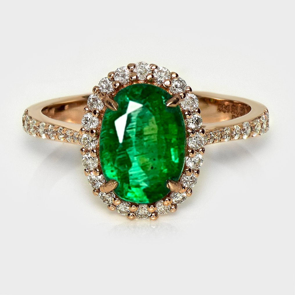 沒有保留價 - 戒指 - 14 克拉 玫瑰金, IGI 1.80 克拉赞比亚浓郁绿色 -  2.27ct. tw. 祖母綠 - 鉆石 #1.0