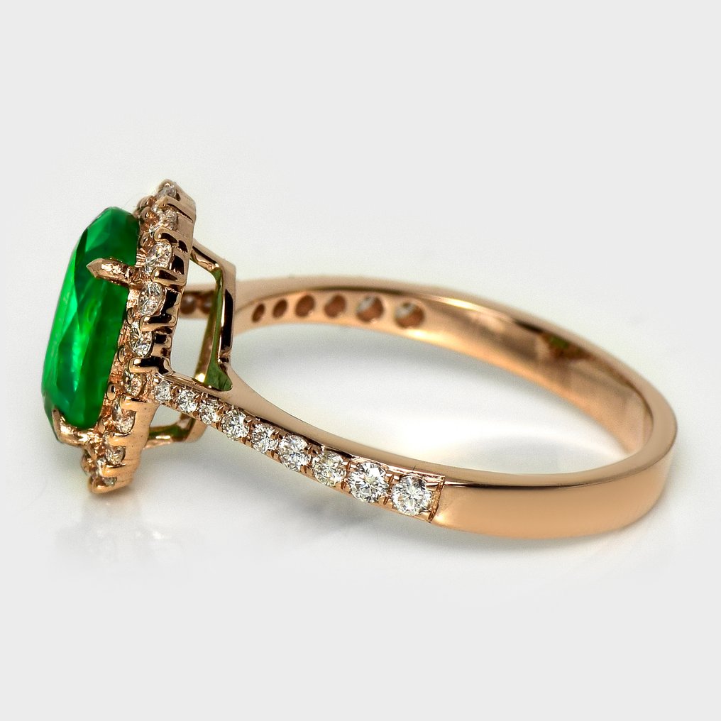 沒有保留價 - 戒指 - 14 克拉 玫瑰金, IGI 1.80 克拉赞比亚浓郁绿色 -  2.27ct. tw. 祖母綠 - 鉆石 #3.2