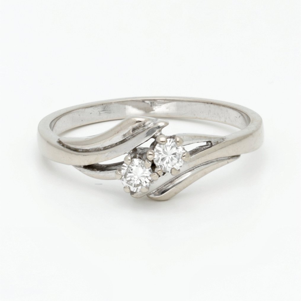 戒指 - 14 克拉 白金 鉆石 (天然)  #1.0