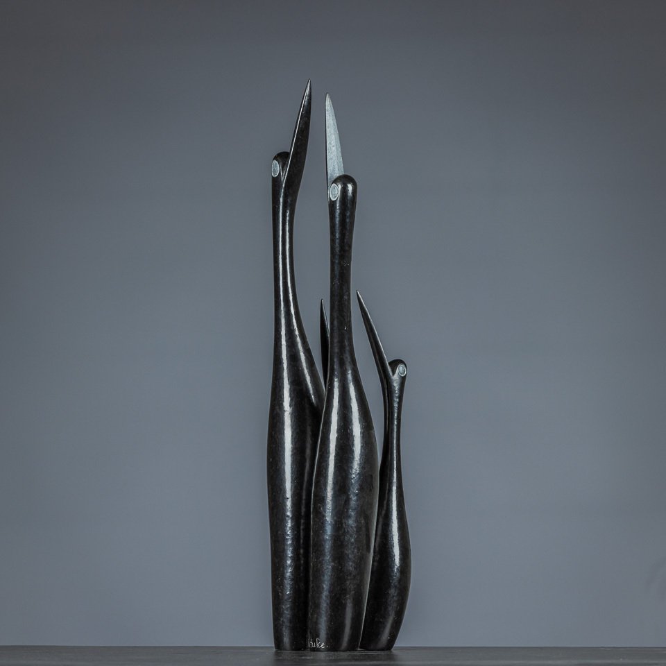 A Mutuke - 雕塑, Four elegant birds - 600 mm - 蛇纹石 - 2021 #1.0