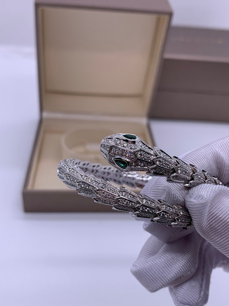 Bvlgari - Βραχιόλι - Serpenti - 18 καράτια Λευκός χρυσός Σμαράγδι - Διαμάντι #4.3