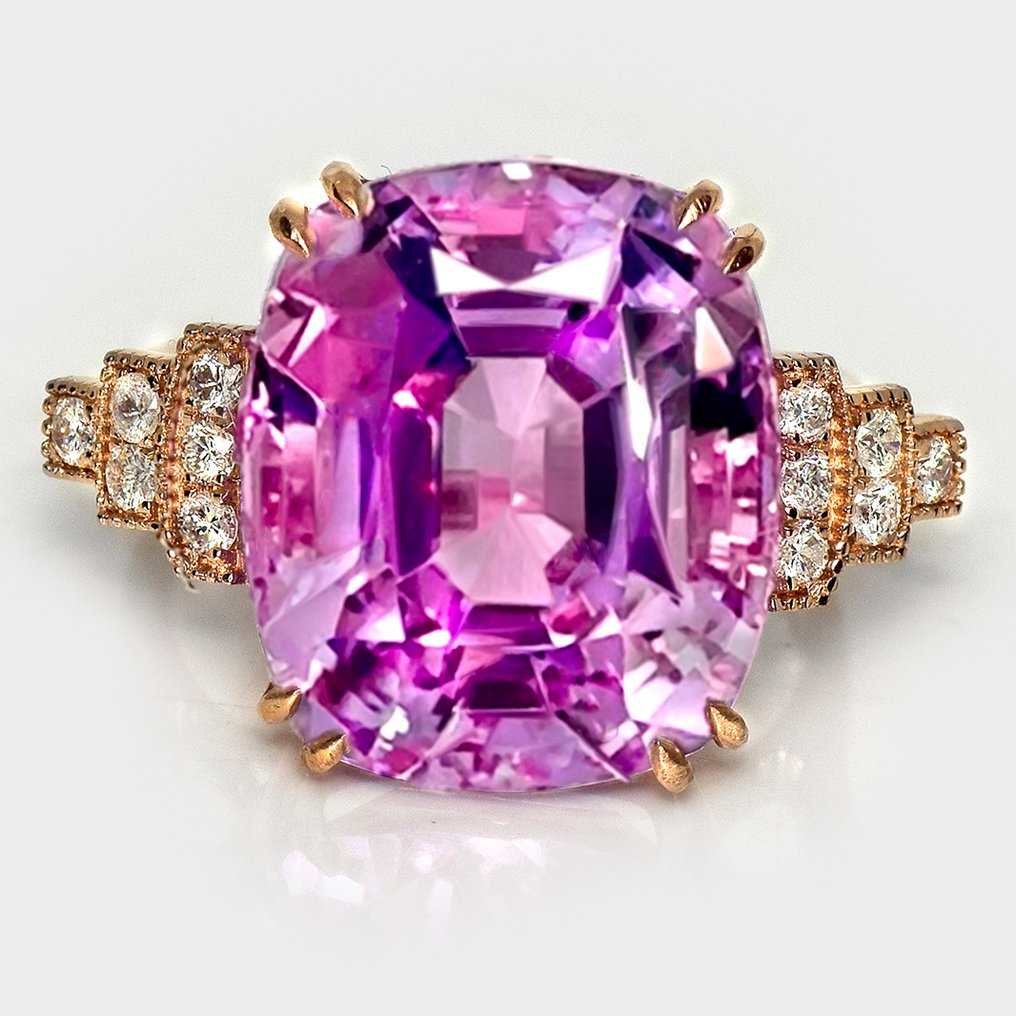 沒有保留價 - 戒指 - 14 克拉 玫瑰金, HRD 18.09 克拉 强烈粉色 -  18.40ct. tw. 紫鋰輝石 - 鉆石 #1.0