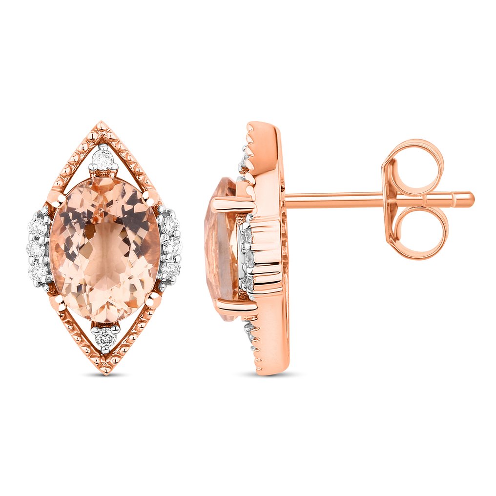 Σκουλαρίκια - 14 καράτια Ροζ χρυσό -  2.82ct. tw. Μοργκανίτης - Διαμάντι #2.1