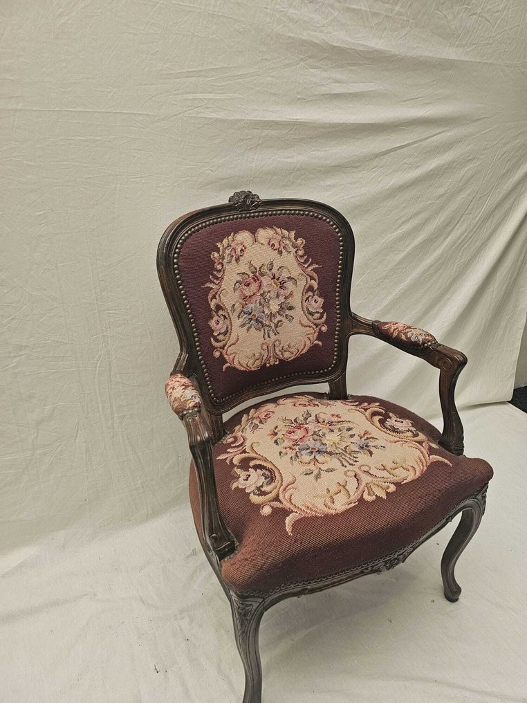 Fauteuil - Fauteuil avec tapisserie en style rococo. - Bois #1.0