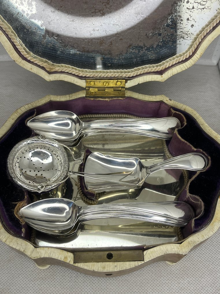 勺子 - .833 银 - Theegarnituur 在原装盒中 #1.0