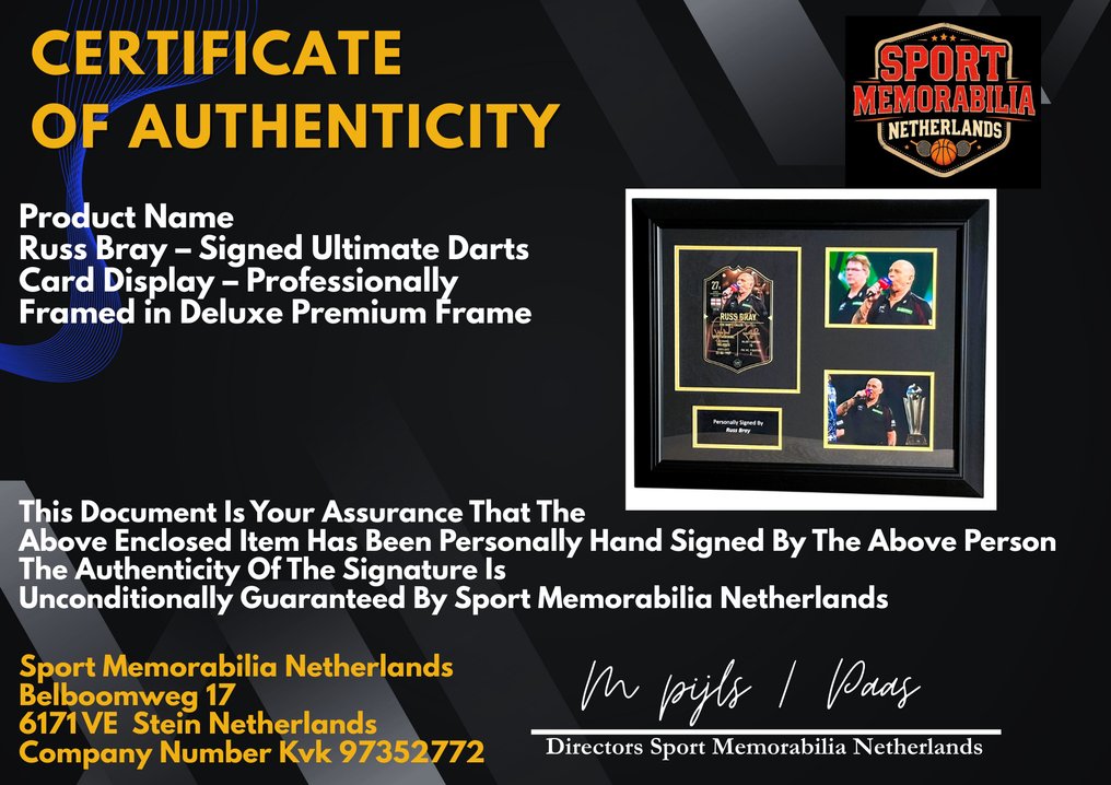 PDC World Darts Championship - Russ Bray - 签名终极卡 - 装裱拼贴画 - 无 rp 价格!! #2.1