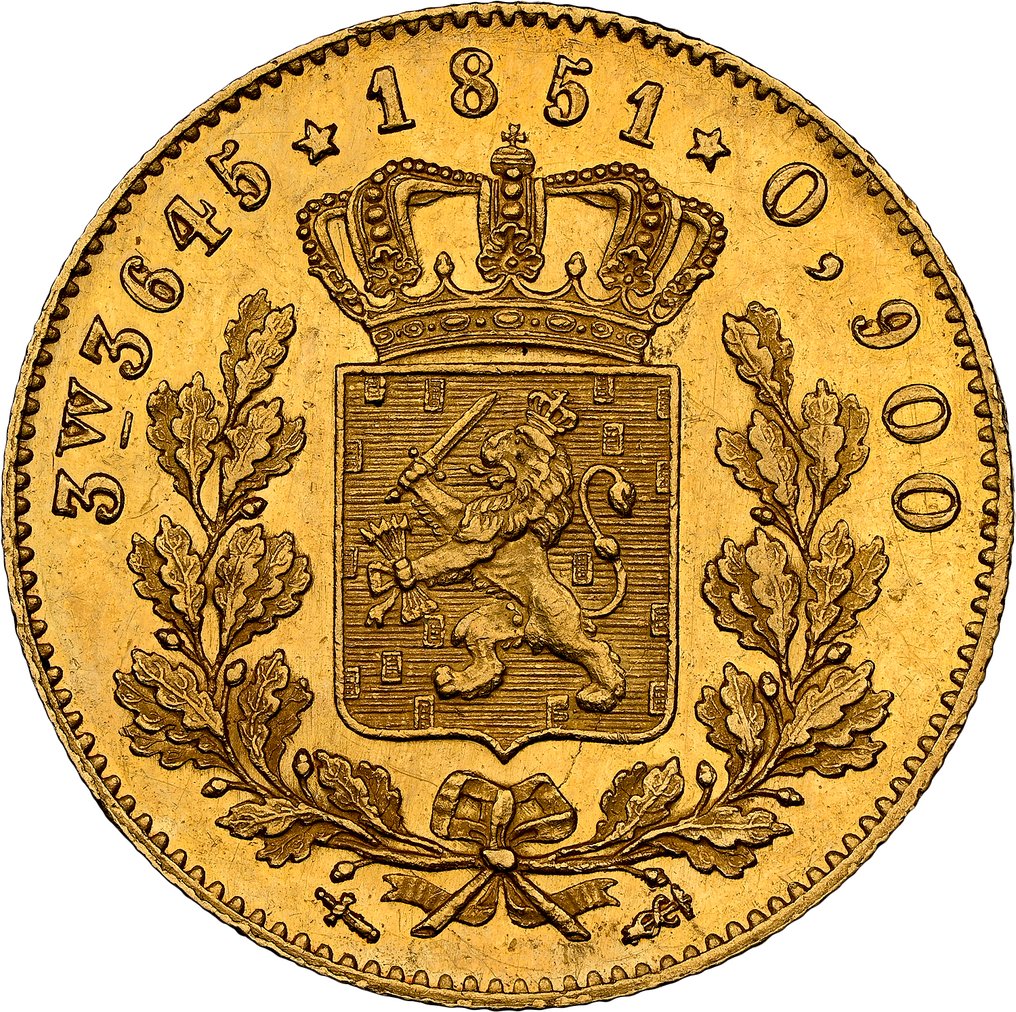 Holanda. Guilherme III. 5 Gulden 1851 #1.0