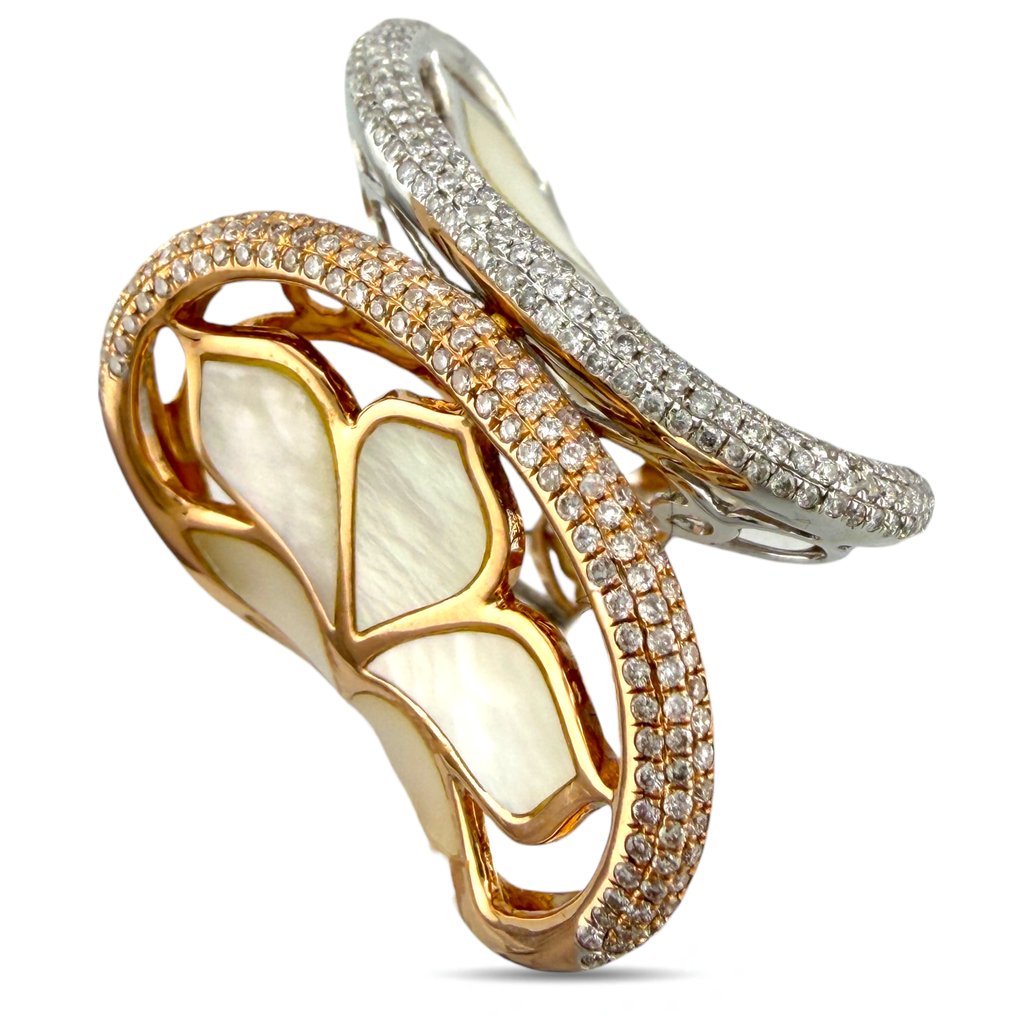 戒指 - 18 克拉 玫瑰金, 独家18K玫瑰金与白金钻石和珍珠母贝戒指，重0.63克拉 -  0.63ct. tw. 鉆石 (天然)  #1.0