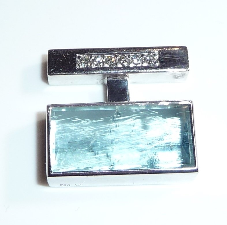 吊坠 - 18K包金 白金 -  10.12ct. tw. 海蓝宝石 - 钻石 - 关闭 Lock Nittel 系统 #1.0