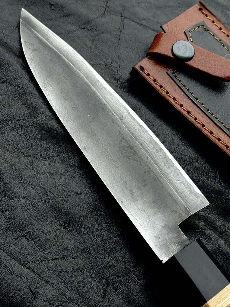 厨刀 -  Bunko - yanagiba - 厨房刀 - 大马士革 10/95 配80 CVR - 日本厨师刀 - 皮革 - 木头 - 亚洲 #3.2