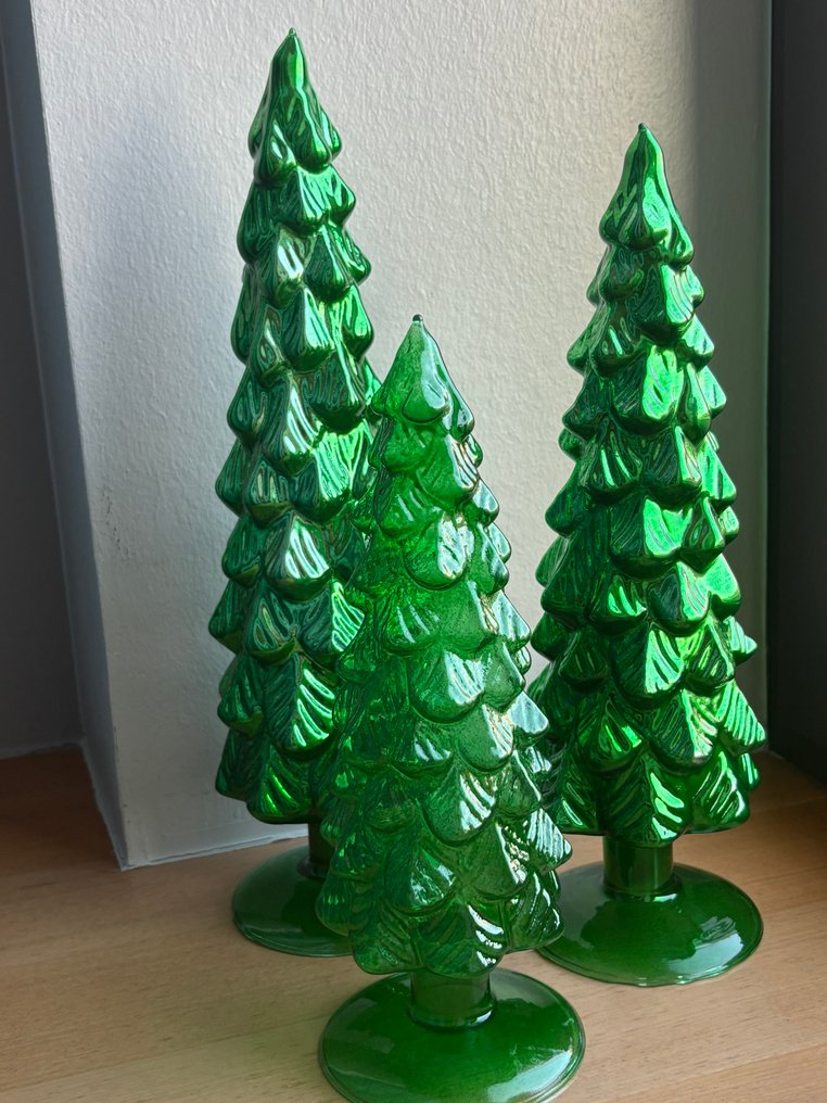 Goodwill: 3 groene kerstbomen van glas - Weihnachtskugeln goodwill (3) - Glas #4.3
