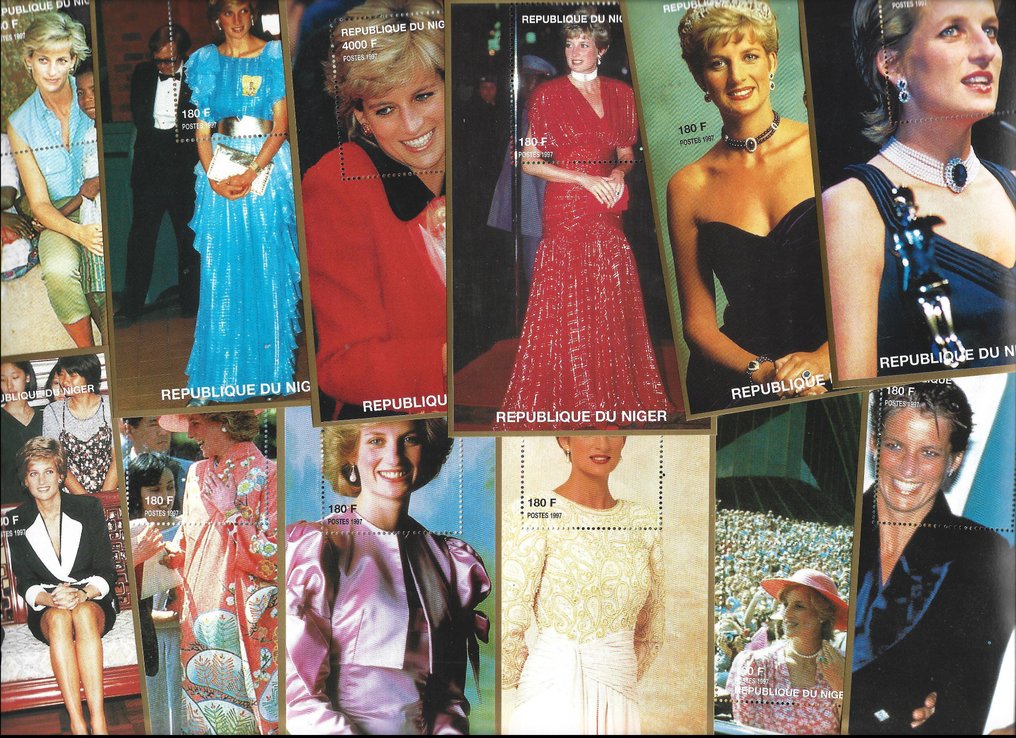 Κόσμος 1997 - Εντυπωτική και συναρπαστική συλλογή μεγάλων Souvenir Sheetlets, όλες με την Πριγκίπισσα Diana σε #1.0