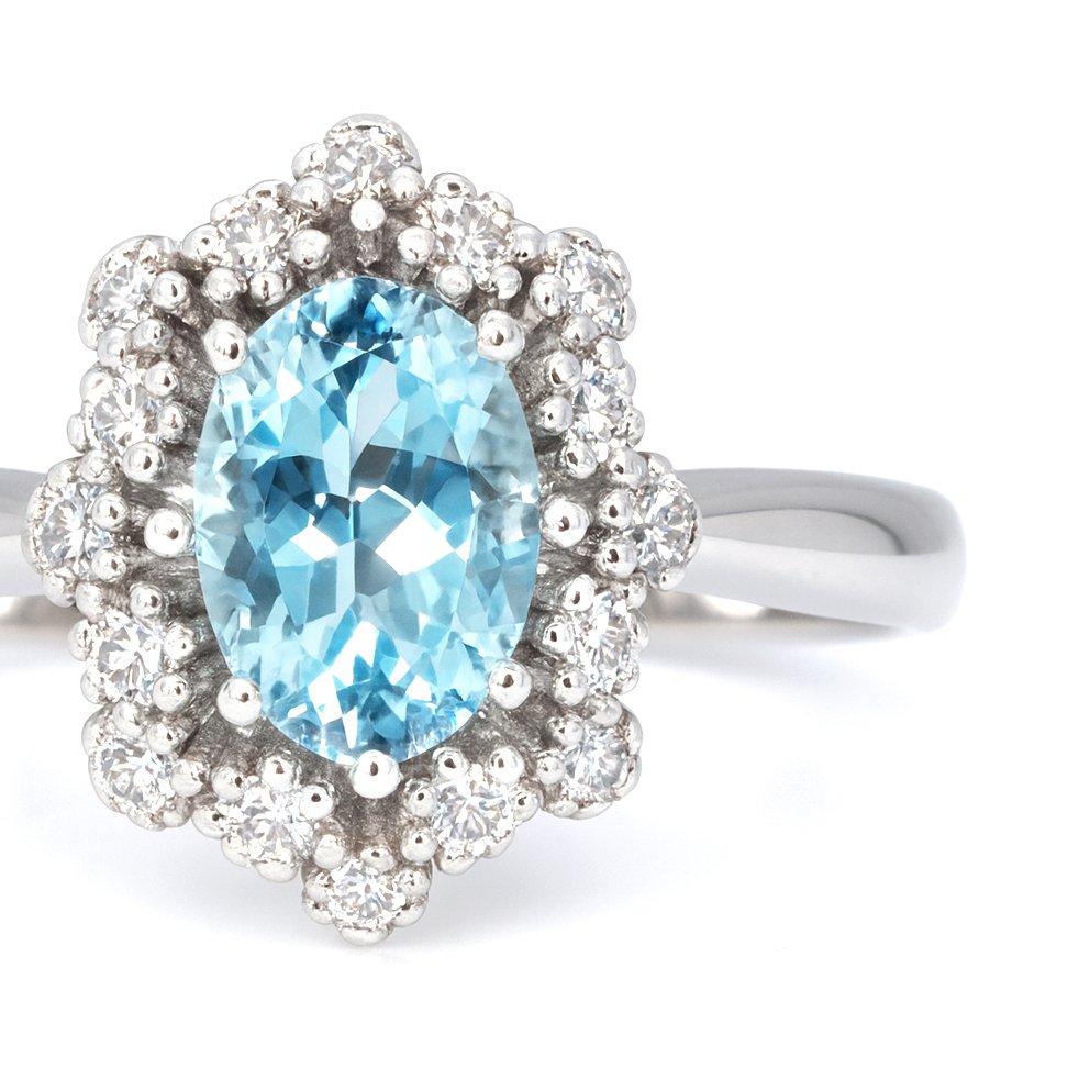 Bague - 18 carats Or blanc - 0.99ct. tw. Aigue-marine - Diamant #4.3