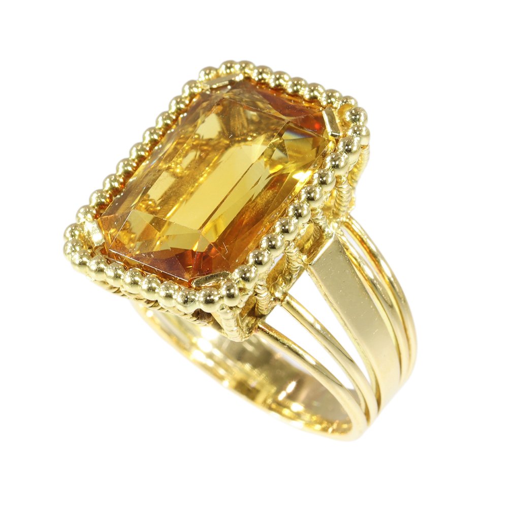 戒指 - 18 克拉 黃金 - 黃水晶 - 复古六十年代 #1.0