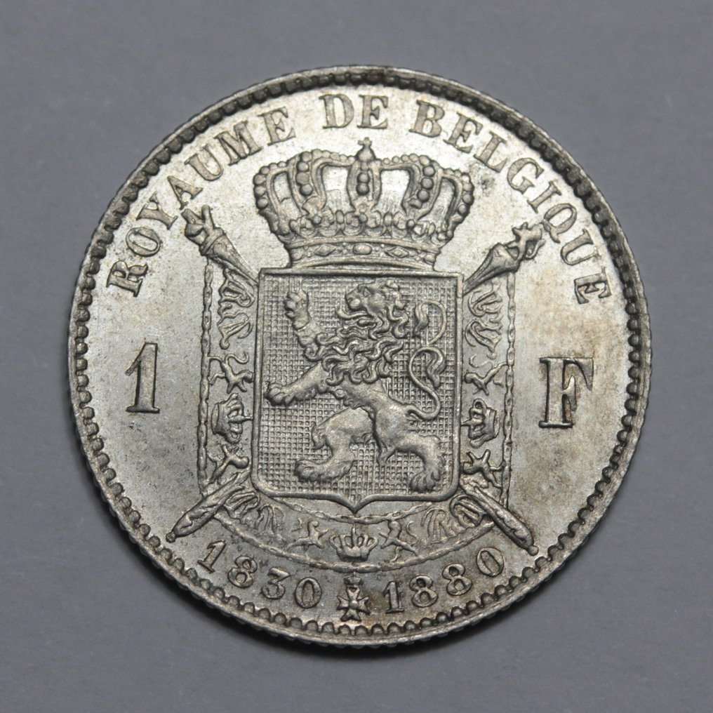 Βέλγιο. Leopold II. 1 Franc 1880  (χωρίς τιμή ασφαλείας) #1.0