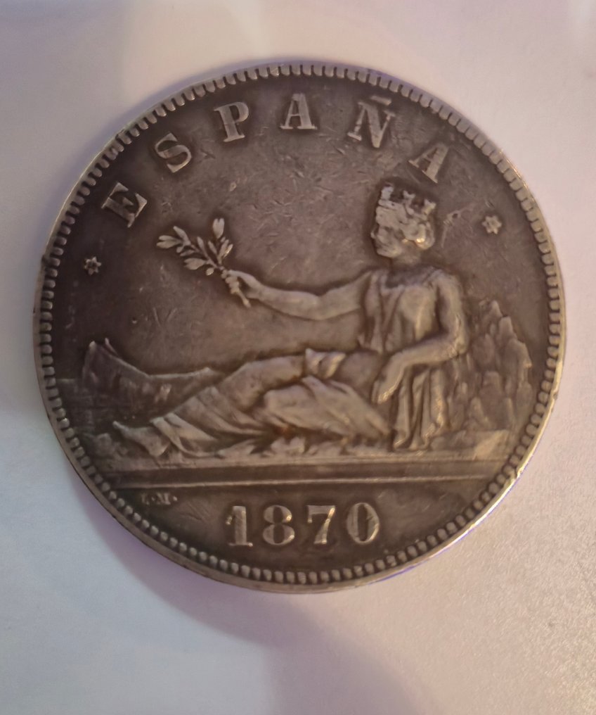 Spagna. Gobierno Provisional. 5 Pesetas 1870 SNM  (Senza prezzo di riserva) #1.0