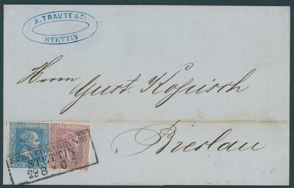 Πρωσία 1858/1859 - 2 επιστολές και 2 τμήματα επιστολών με μεικτές και πολλαπλές ταχυδρομικές χρεώσεις από Mi.Nr. 9 έως - Lot der 3. Ausgabe #2.1