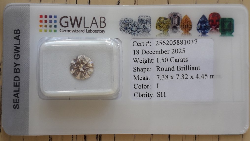 No reserve price - 1 pcs Diamond  (Natural)  - 1.50 ct - Round - I - SI1 - Gemewizard Gemological Laboratory (GWLab) #4.3
