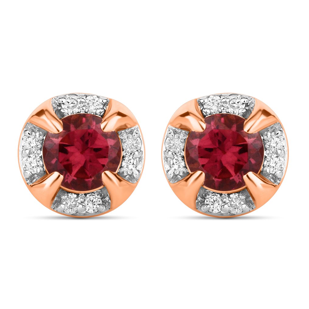 Σκουλαρίκια - 14 καράτια Ροζ χρυσό -  0.61ct. tw. Τουρμαλίνης - Διαμάντι #1.0