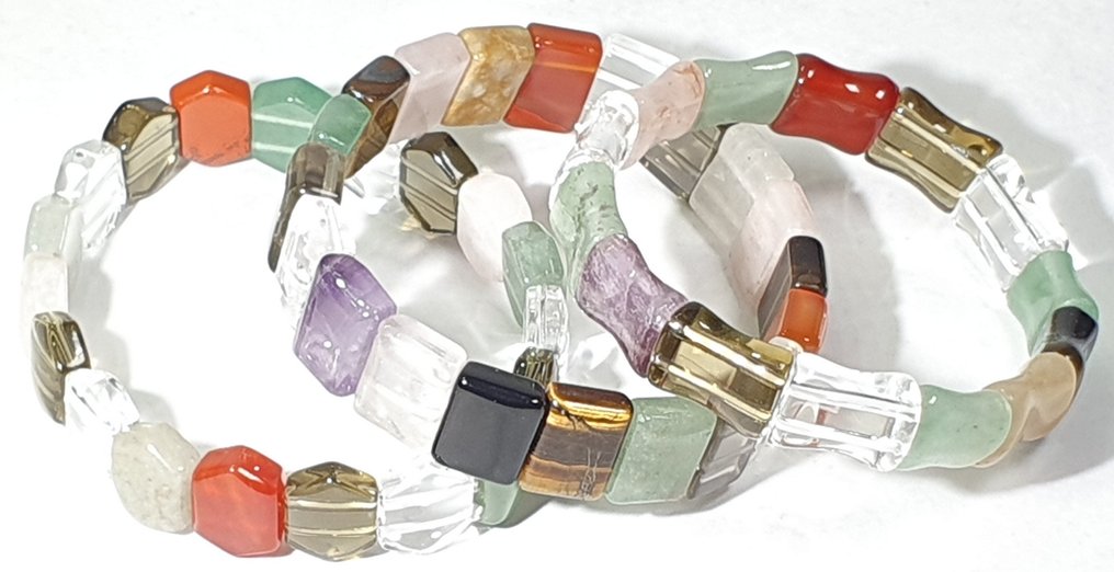 七轮串珠手链 - 一流矿石 - 红玉髓、石英、黑玛瑙、绿玛瑙... - 手镯 #1.0