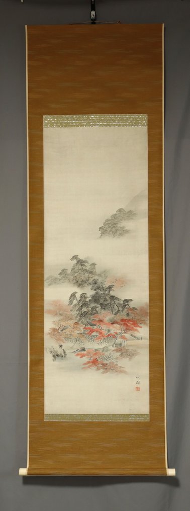Pine and Autumn Foliage Landscape - With signature Ryokuen 緑園 - Silk - Ryokuen (?-?) - Japan - Taishō period (1912-1926) #1.0
