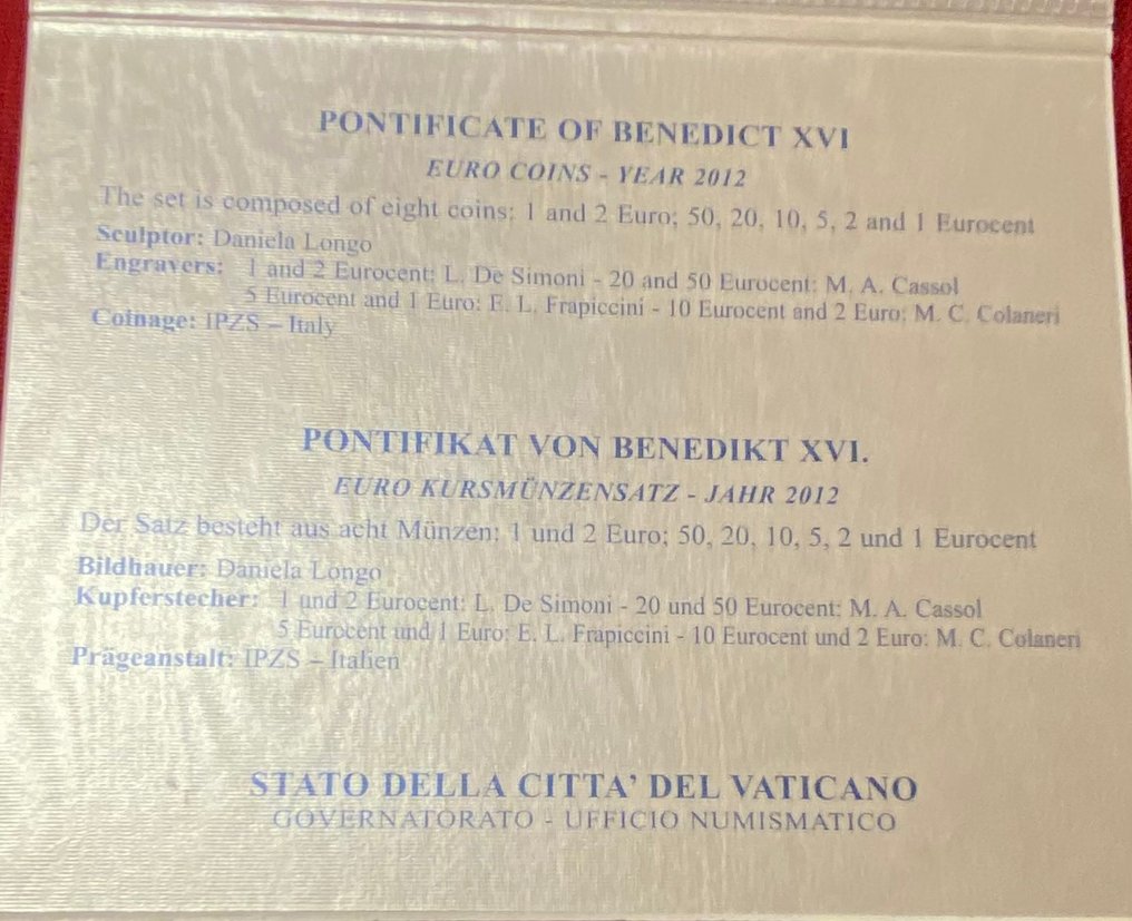 Vaticano. Year Set (BU) 2012 (Sin precio de reserva) #4.3