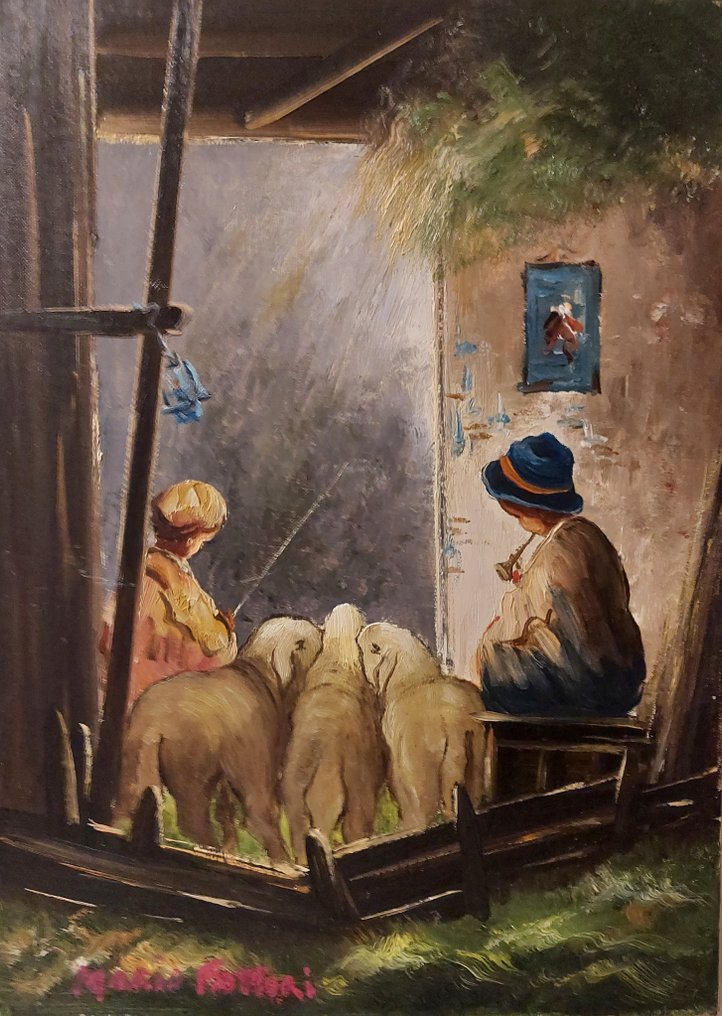 Mario Fattori (1930) - Scena d'interno con madre e bambino #1.0