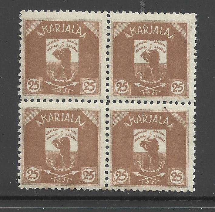 Karelia 1922 - Επτά τετράδες από το μοναδικό σετ που παράγεται από αυτήν την αρχή, ακατέργαστο, χωρίς κολλήσεις. - Michel #3-6 & 8-10 value 620€ #2.1