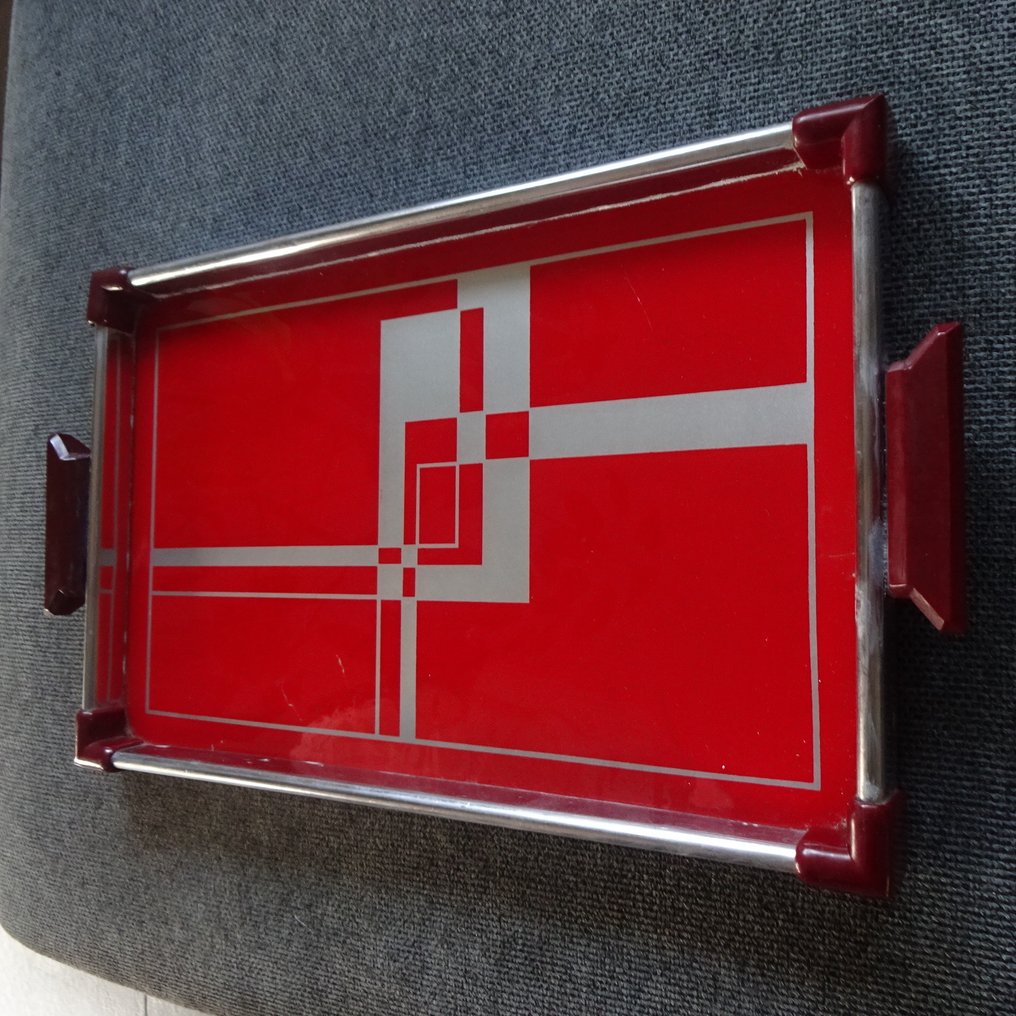 ART DECO - 托盤 - 木材、玻璃、金属、酚醛塑料 - 包豪斯主题 #1.0