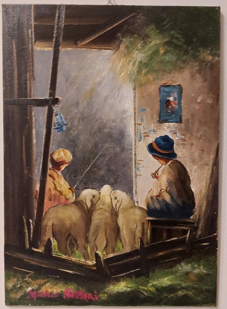 Mario Fattori (1930) - Scena d'interno con madre e bambino #4.3