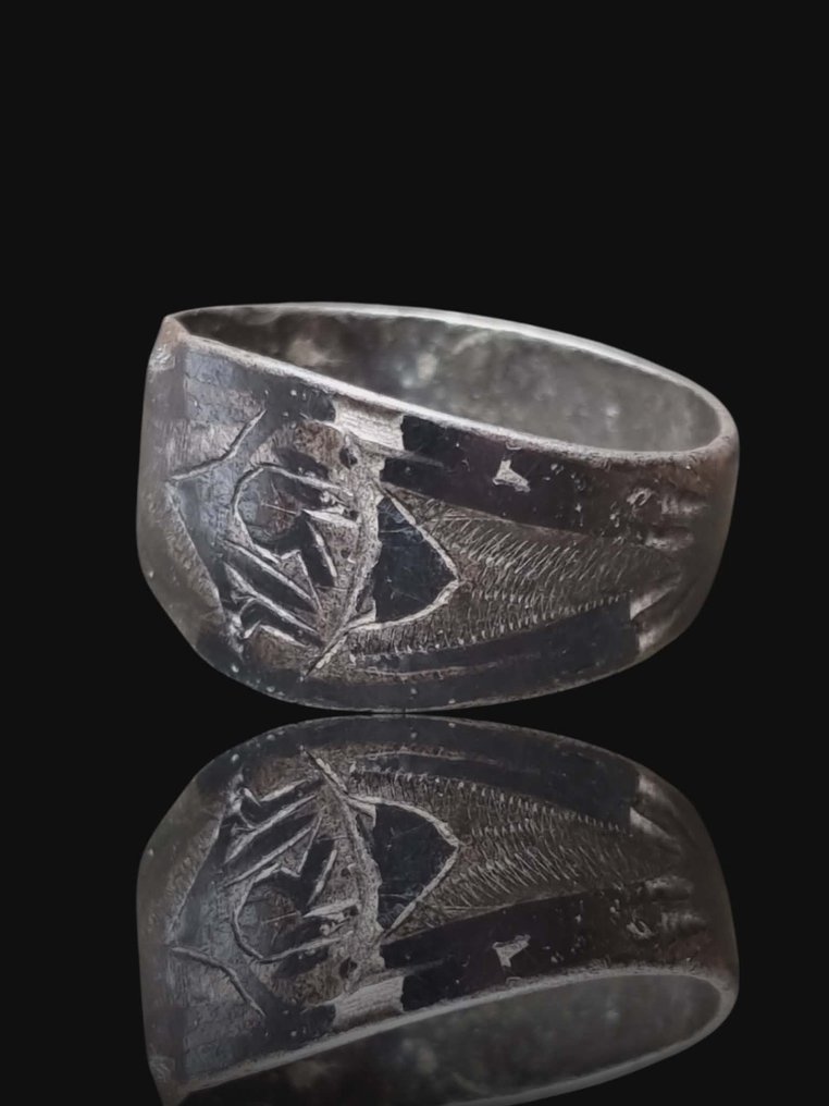 Μεσαιωνική, εποχή σταυροφόρων Ασημί, Σφραγίδα Σταυρού Αυτοκρατορίας Σπάνια Δαχτυλίδι  (χωρίς τιμή ασφαλείας) #1.0