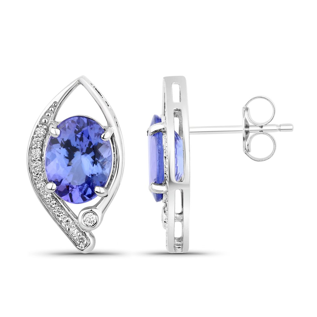 Cercei - 14 ct. Aur alb -  3.24ct. tw. Tanzanite - Diamant #4.3