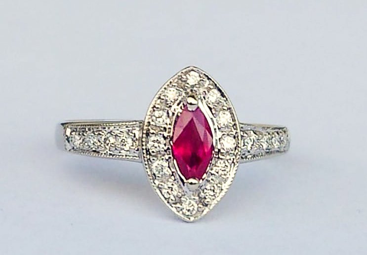 戒指 - 14K包金 白金 -  0.53ct. tw. 红宝石 - 钻石 #1.0