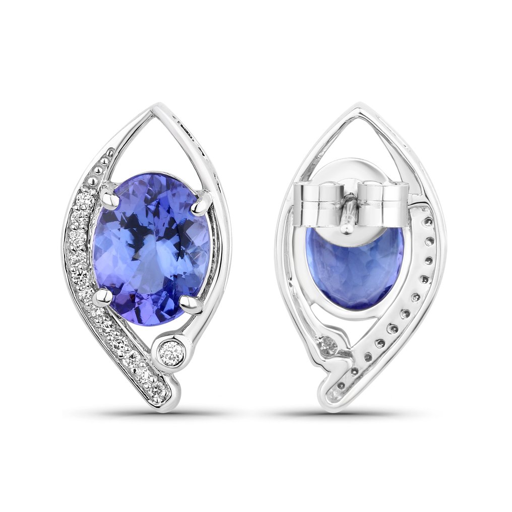 Cercei - 14 ct. Aur alb -  3.24ct. tw. Tanzanite - Diamant #3.2