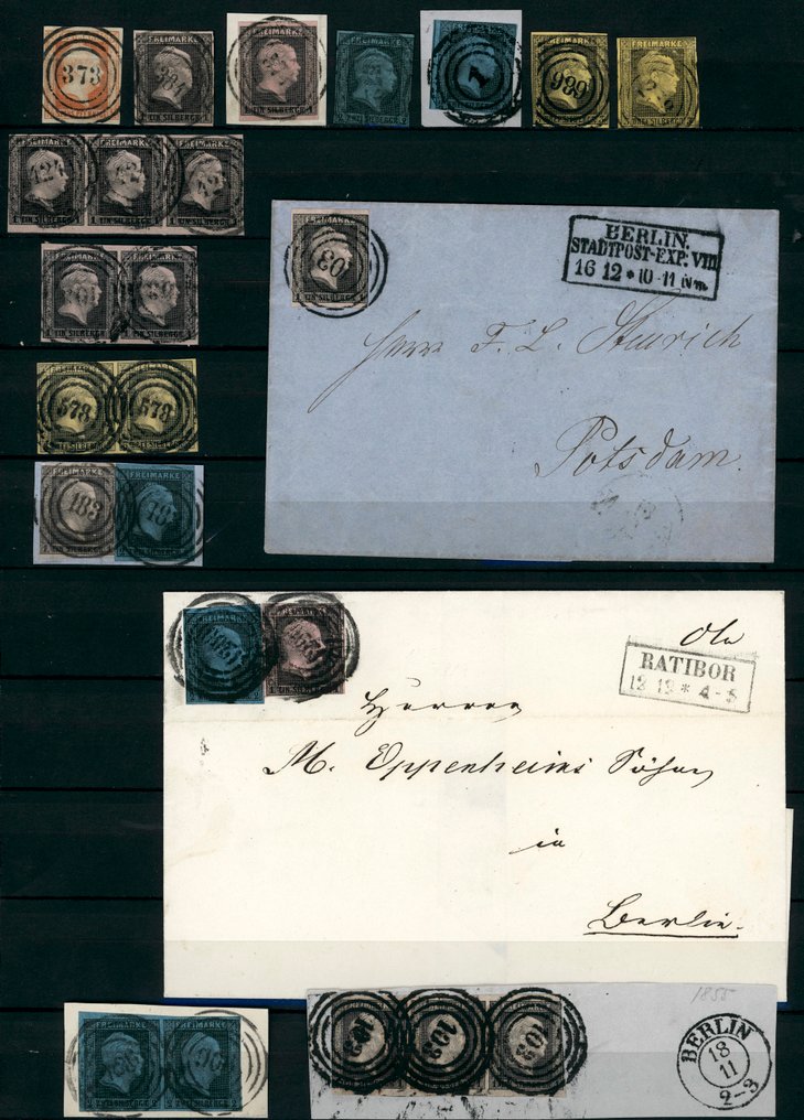 Πρωσία 1850 - Ολοκληρωμένη έκδοση 1850, με τριπτές ρίγες, ζεύγη, μικτές φραγκοσημειώσεις, επιστολές, τεμάχια - Lot der 1. Ausgabe #1.0