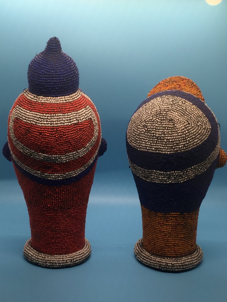 Duo tête en terre cuite et perles du Cameroun - Skulptur - Cameroun (Ingen mindstepris) #3.2