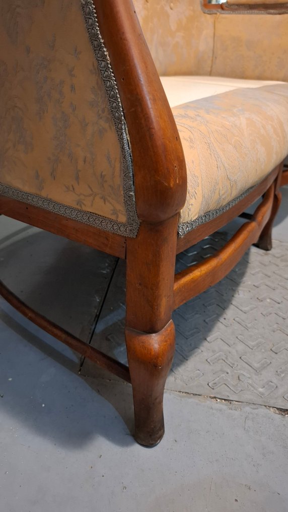 Simón Loscertales Bona - Simon Loscertales Bona - Σετ σαλόνι (5) - Tresillo στυλ Luis XV επενδυμένο με ύφασμα δαμασκί σε μπεζ και μπλε. - Ξύλινη δομή από πολύτιμο ξύλο, στυλ Luis XV, που χαρακτηρίζεται από τις καμπύλες και κομψές μορφές - Tresillo #4.3