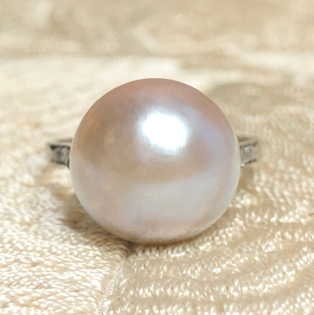 χωρίς τιμή ασφαλείας - Δαχτυλίδι - 18 καράτια Λευκός χρυσός, Πλατίνα -  0.05ct. tw. Μαργαριτάρι - Διαμάντι - Δεκαετίες 1940 #1.0